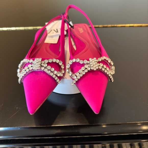 NWT Zara Luxury Summer Wedding Embelished Bejeweled Bow slingback mules/shoes - Picture 7 of 17